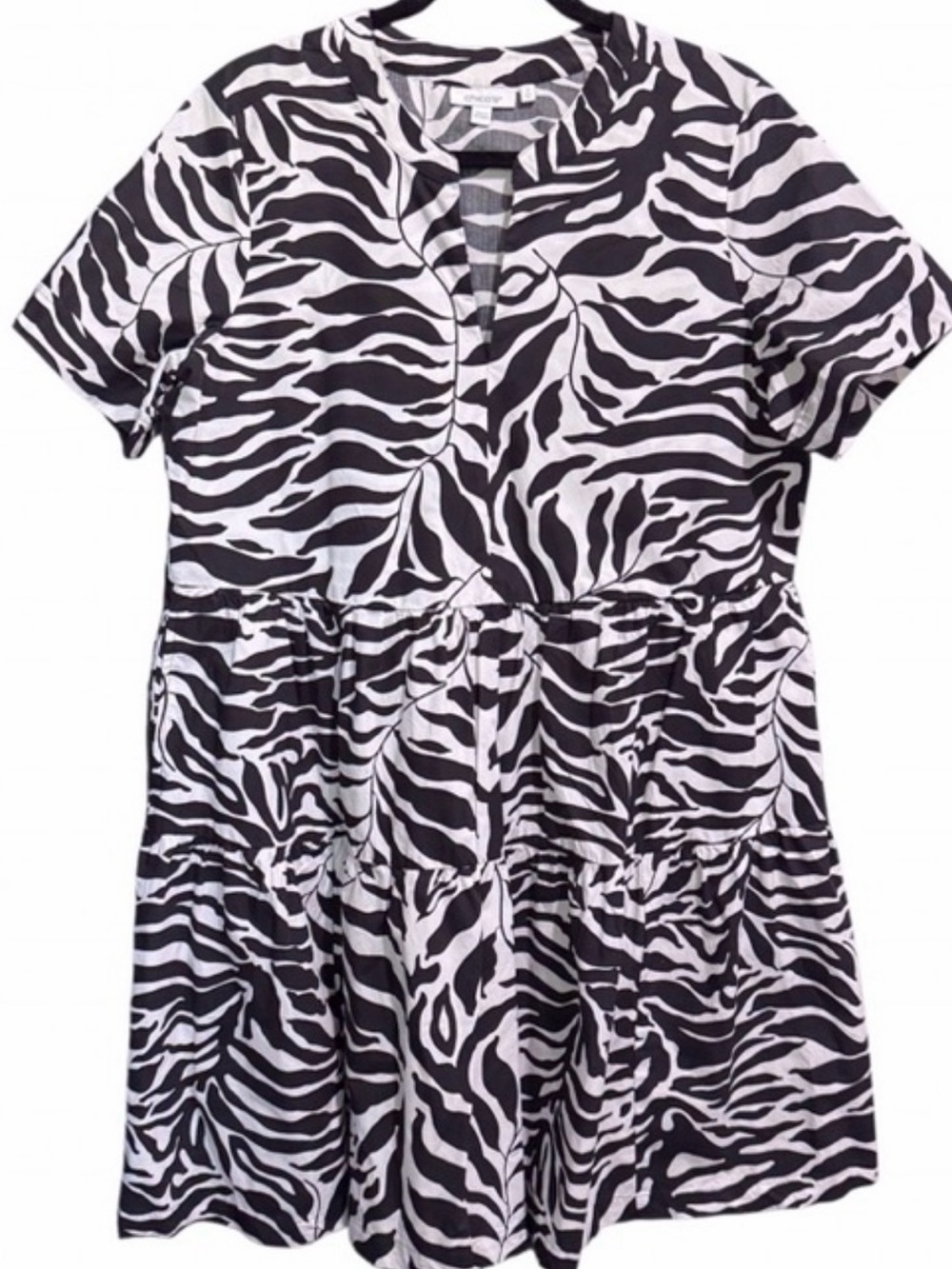 Chico's Black & White Palm Zebra Print Dress- size Chicos 1.5  or US 10a NWT